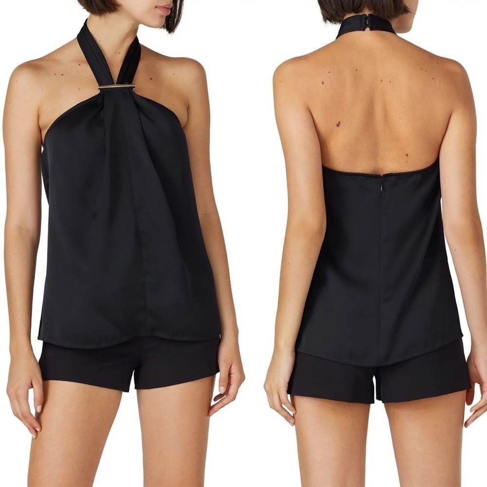Jason Wu Collective Satin Front Bar Halter Top Halter Top in Black Sz 10